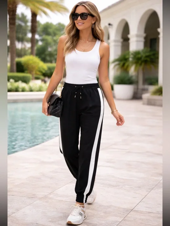 MOSSIMO BLACK TUXEDO STRIPE JOGGER PANTS ATHLEISURE COMFORTABLE LUXURY LARGE - Picture 2 of 14